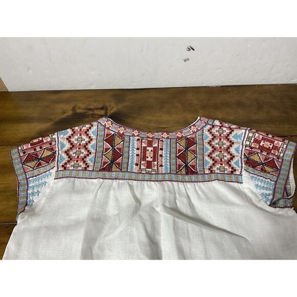 Johnny Was Ezra White Linen Embroidered V-Neck Boho Top Blouse Size S - Picture 8 of 8